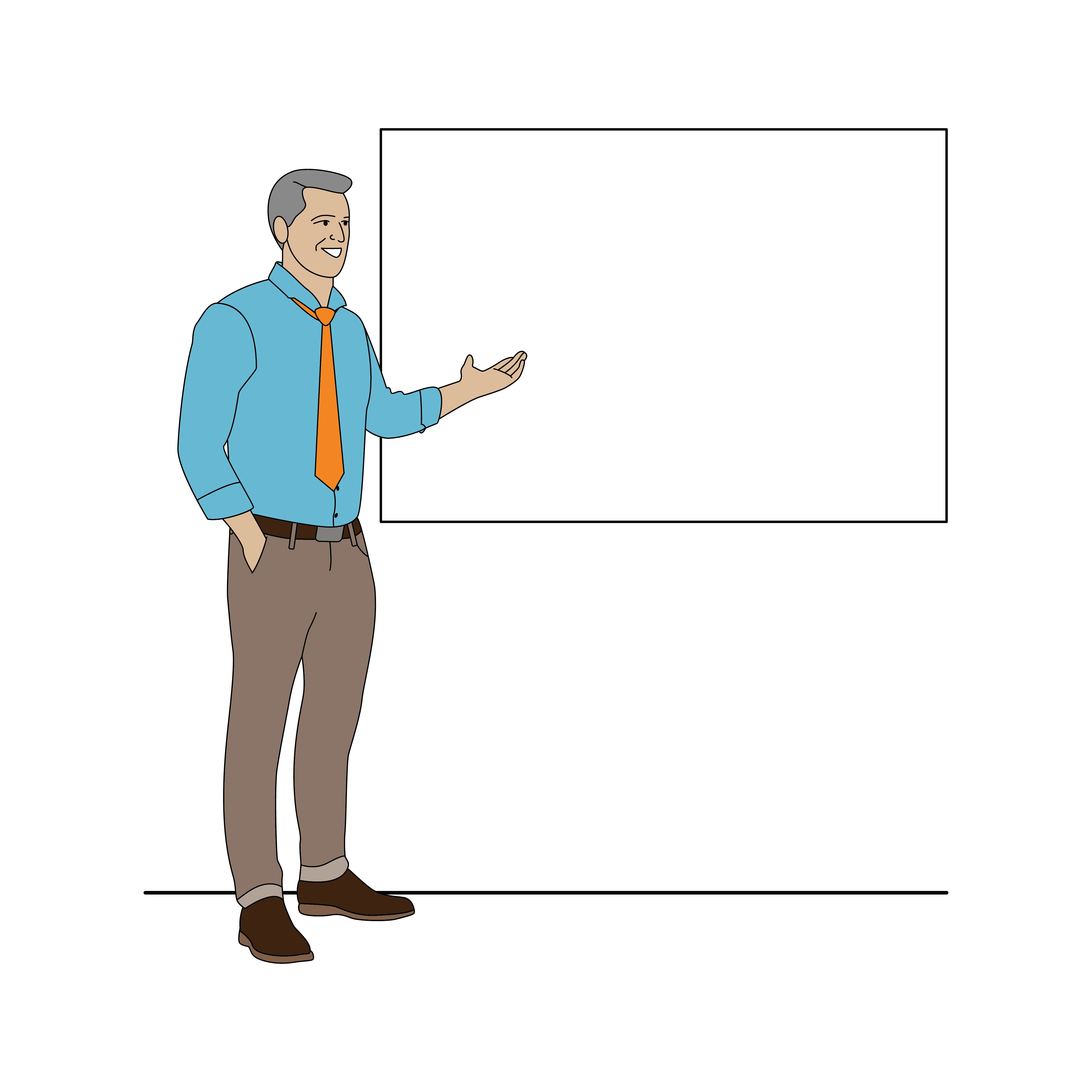 illustration of Scott Bruder in front of a whiteboard. Scott is teaching technology to businesses and residential ca.
